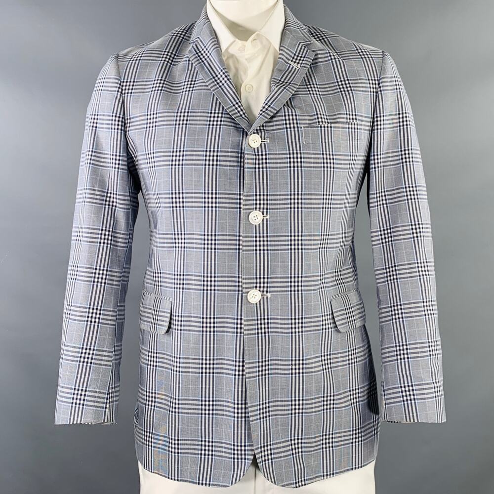 BLACK FLEECE Size 42 Navy White Plaid Cotton Silk Sport Coat